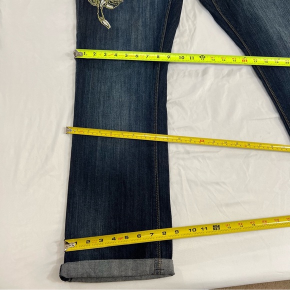 Ed Hardy Jeans Straight Leg Skull Rose Rhinestone Embroidered Painted Size 14 - Picture 14 of 14